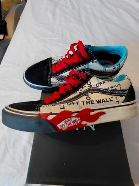 Vans 'Off The Wall' Flame Skate Sneakers - Black, White & Red